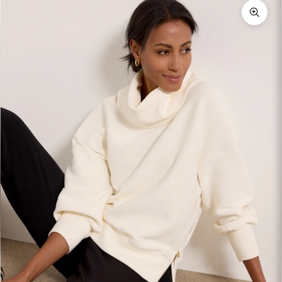 Varley Luxury Milton Sweatshirt Cowl Neck zippers on side off white Oversized S - Picture 1 of 6